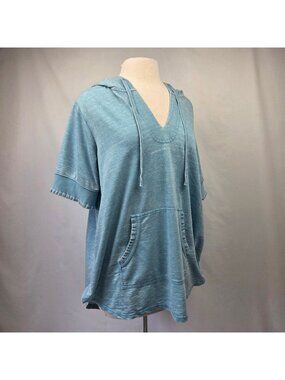 Jane Delancey SS V-Neck Hoodie W/ Pocket Chambray Blue Size 1X